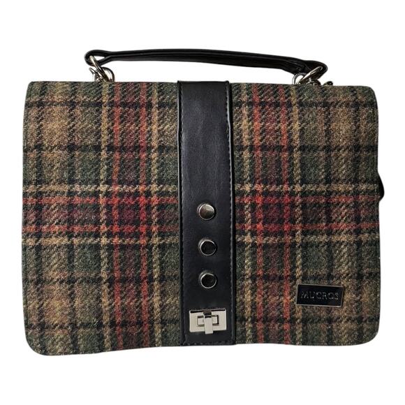 MUCROSS WEAVERS Irish Tweed Wool green & red Fiona Top Handle Crossbody - Picture 2 of 16